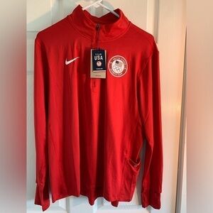 Nike Team USA Olympic Element Dri-Fit 1/4 Zip Running Shirt Womens L DH4836-611